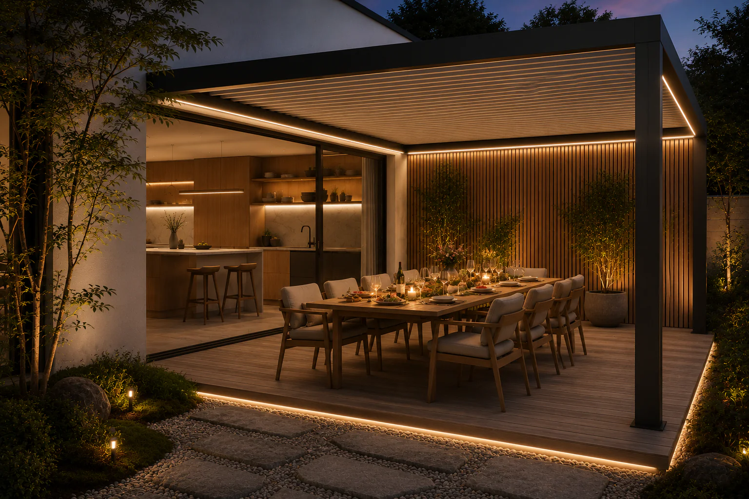 Prise extérieure sous pergola
