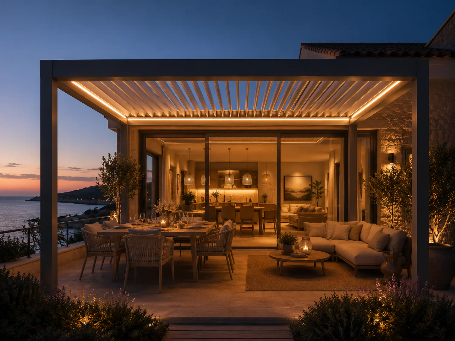 Terrasse équipée d’une pergola bioclimatique SOLE/ART