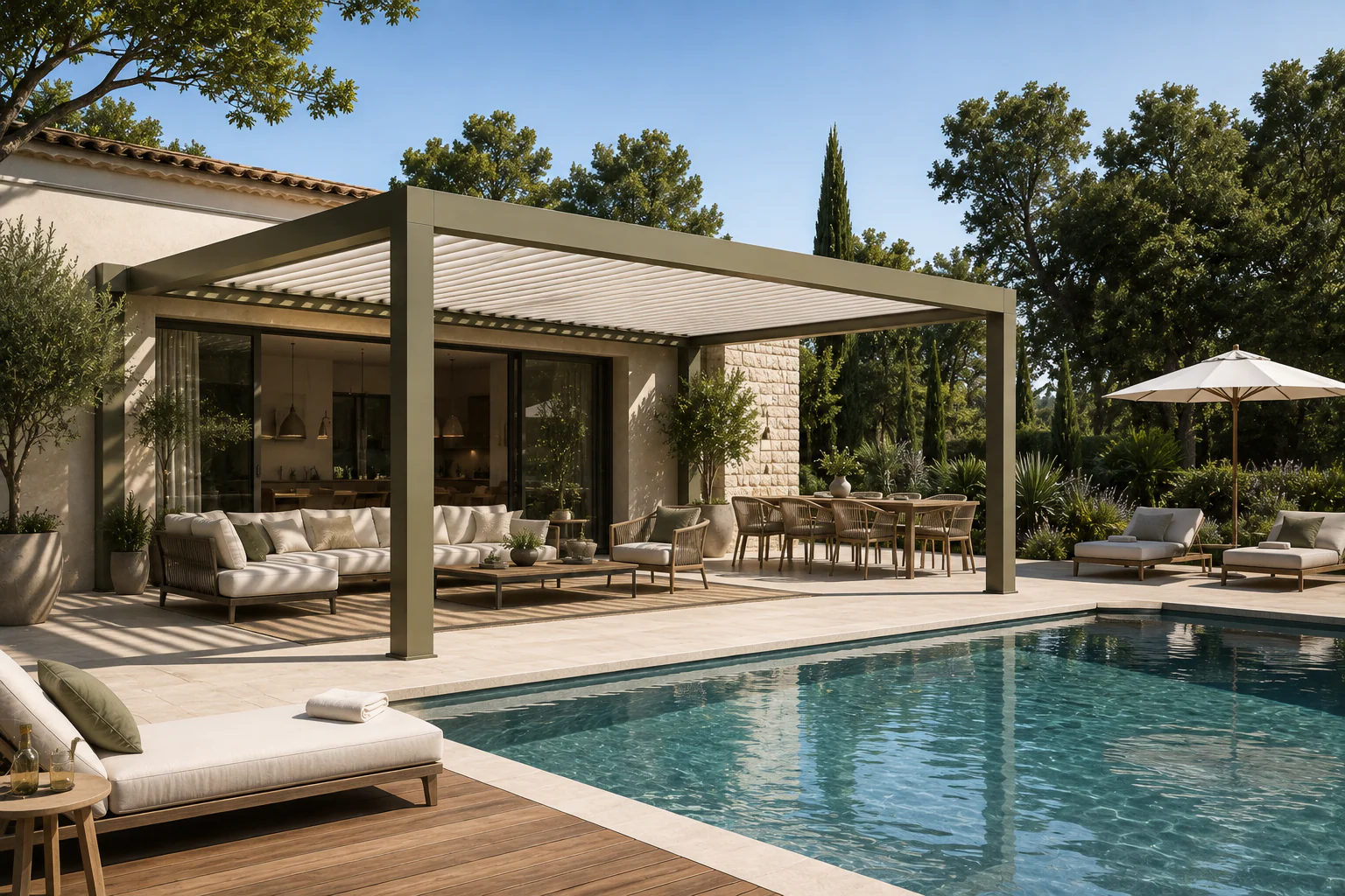 Pergola au bord d'une piscine