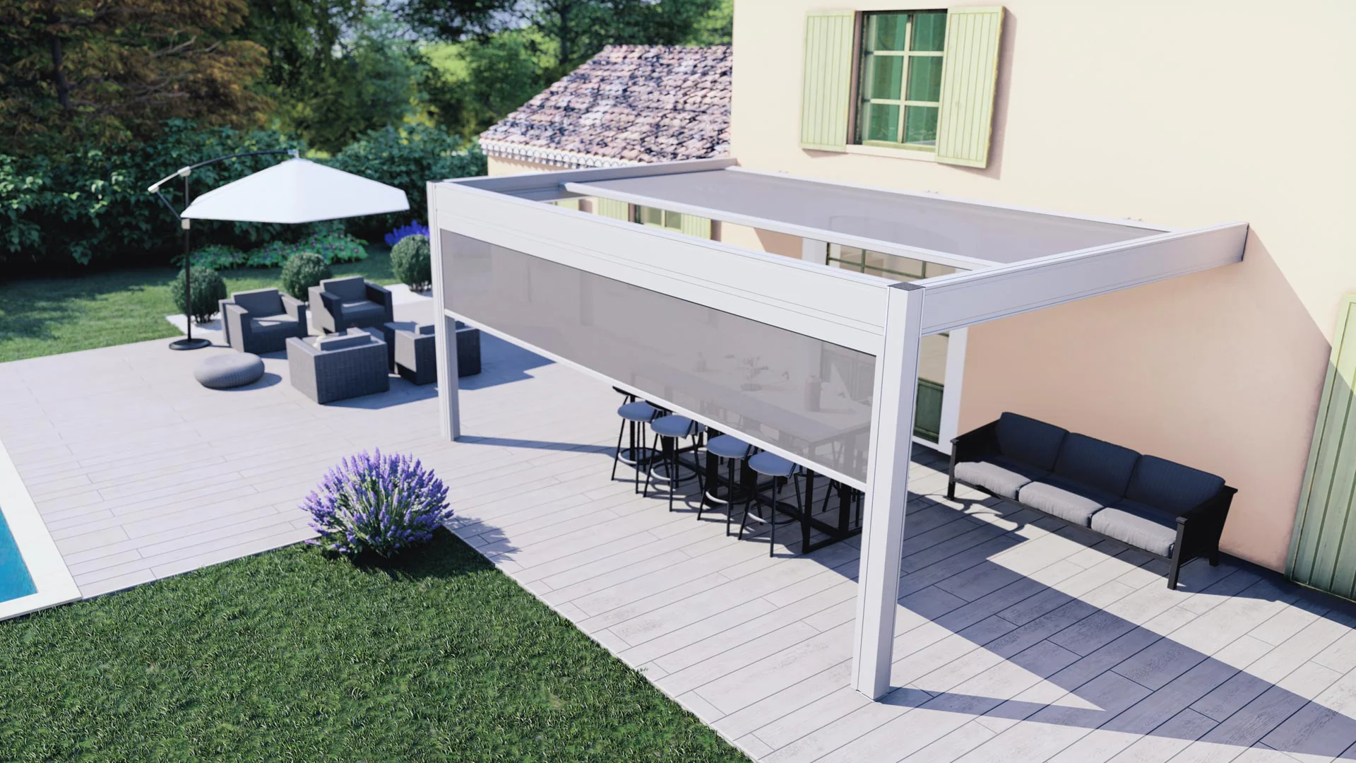 Pergola à toile installée sur une terrasse