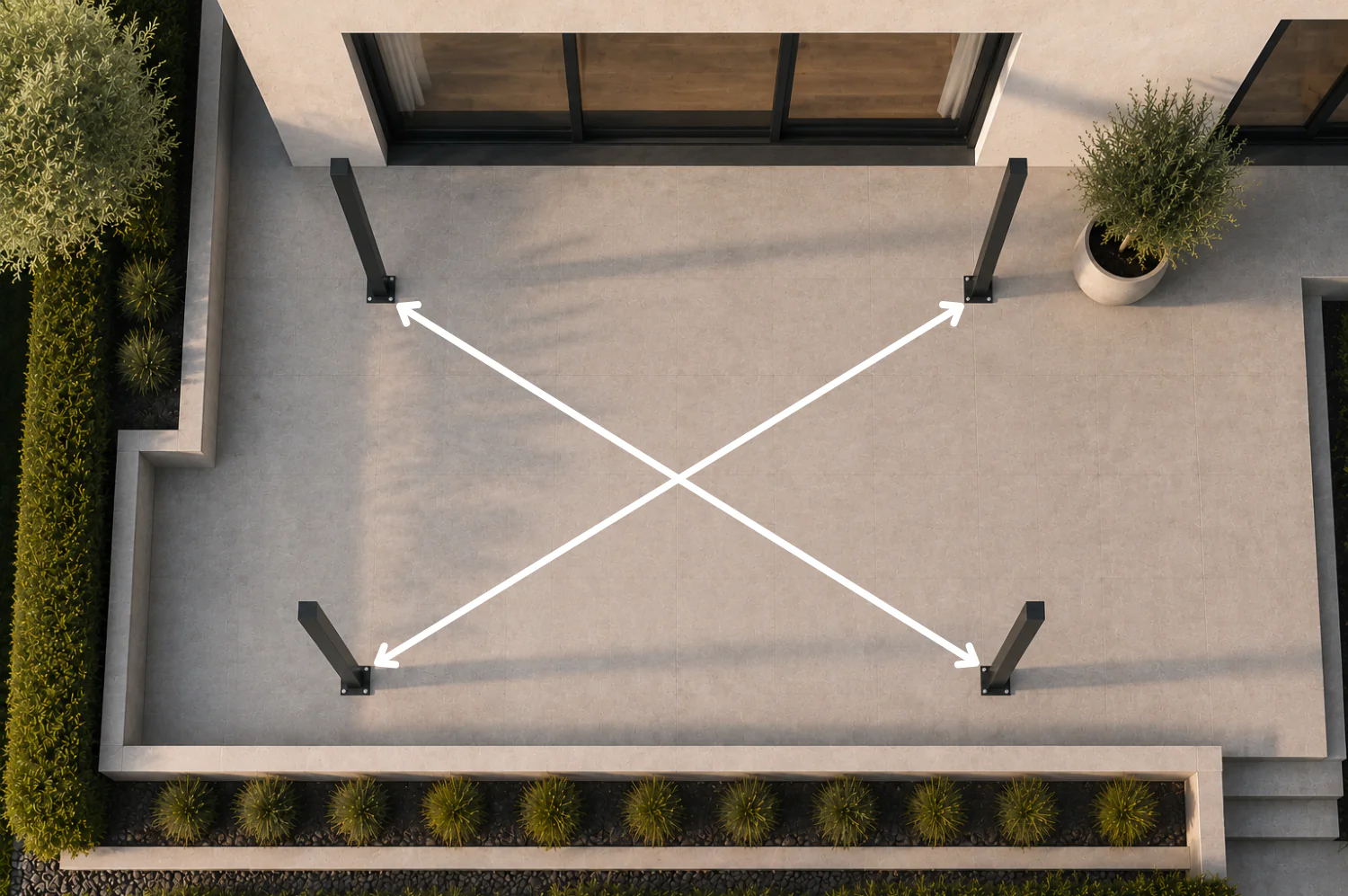 Contrôle de l’équerrage d’une pergola SOLE/ART en mesurant les deux diagonales